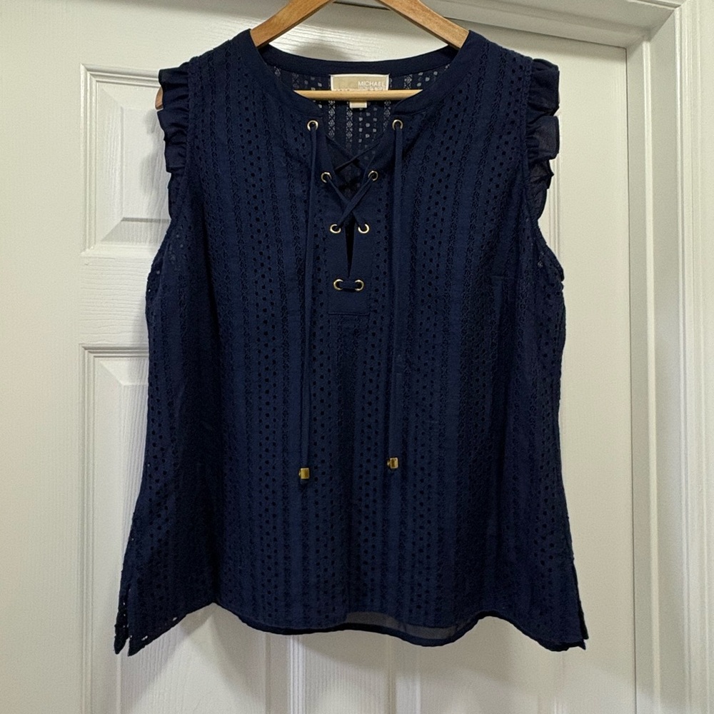 MICHAEL Michael Kors Navy Eyelet Lace-Up Blouse
